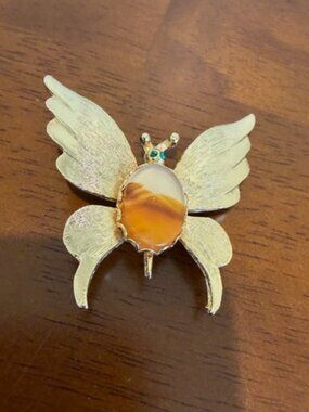 Butterfly Faux Stone Gold Tone Brooch Pin